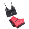 Subblime - 953966 Chemise De Nuit Décontractée En Soie + Pantalon En Dentelle Noir/Rouge L/Xl